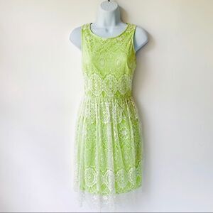 BETSEY JOHNSON LIME GREEN LACE OVERLAY DRESS